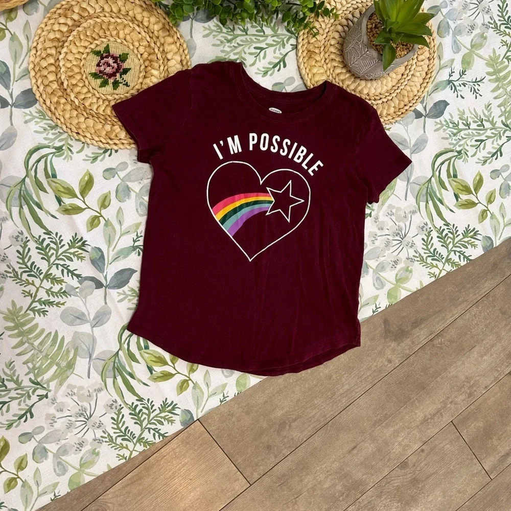 Old Navy Girl’s Positive Graphic T-Shirt I'm Possible' Cotton Size Large
